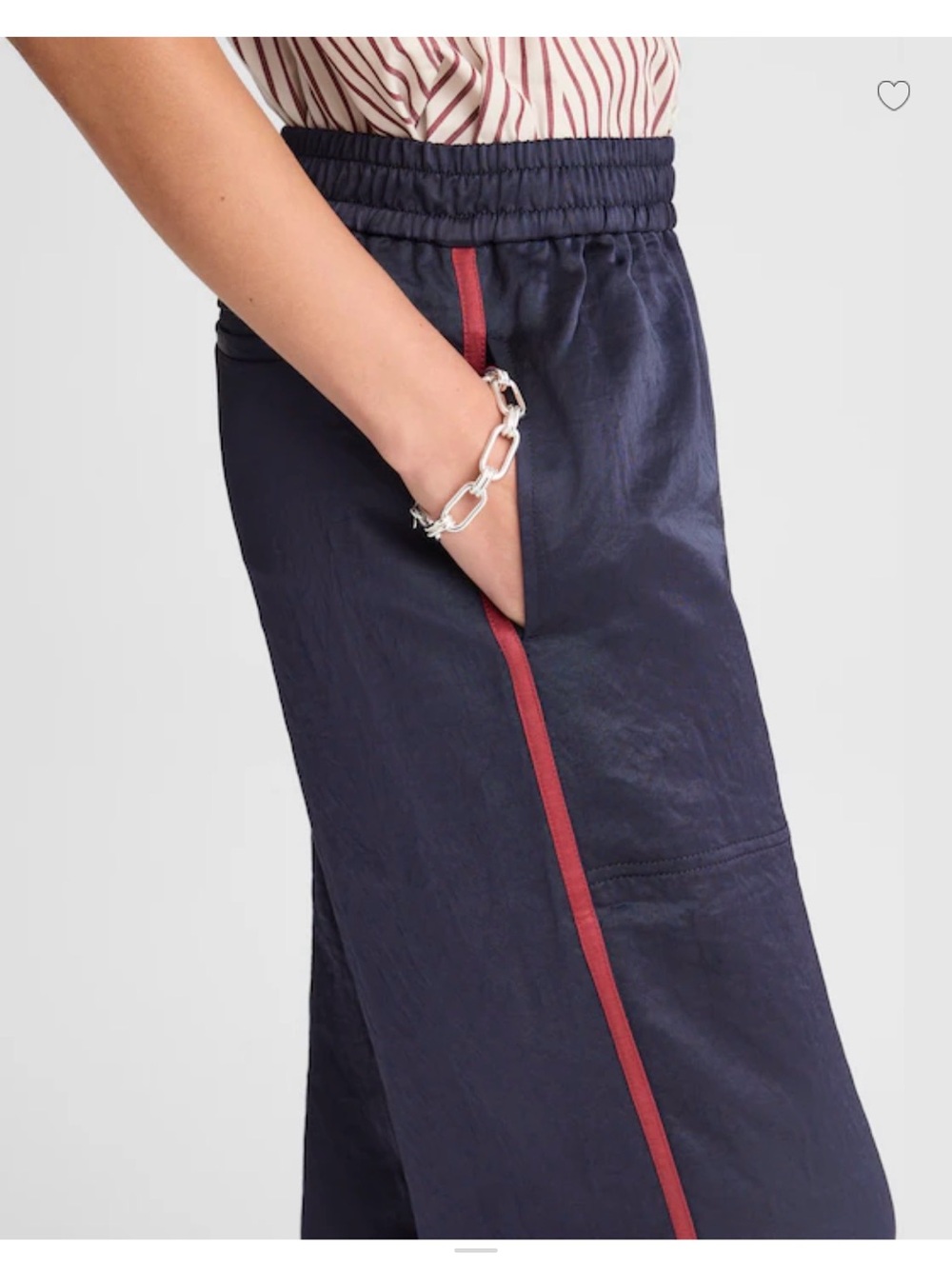 Alexa Chung - Madewell Navy Wide-Leg Track Pants with Red Stripe